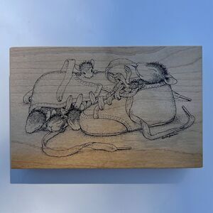 House Mouse Vintage 1998 Baby Shoes Wood & Rubber Stamp Stampa Rosa 61